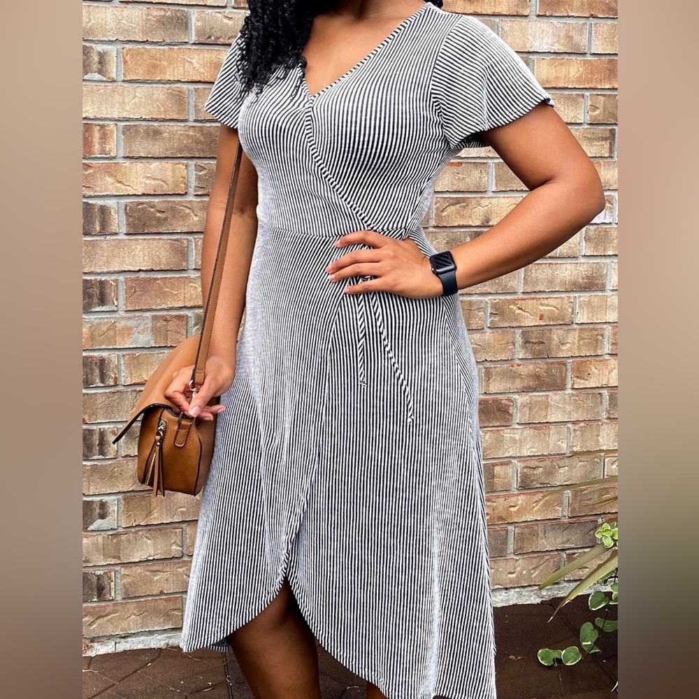 Black & White Striped Wrap Dress